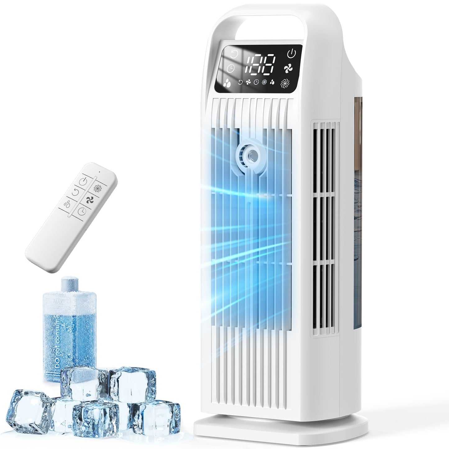 Portable Air Conditioners, 4 IN 1 Evaporative Air Cooler, 1200ML Water Tank, 3 Speeds & Storm Mode & Mist Spray, 120° Auto Oscillation, 12H Timer, Quiet Tower Cooling Fan for Room, Bedroom - White 