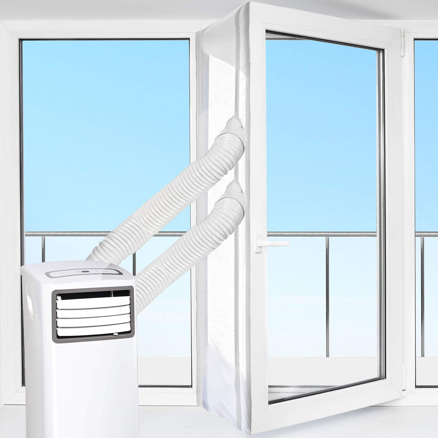 HOOMEE 157”(400CM) Universal Window Seal for Mobile Air Conditioner and Tumble Dryer – Window Kit Works with Portable AC, Easy to Install - Air Exchange Guards with Zip and Adhesive Fastener