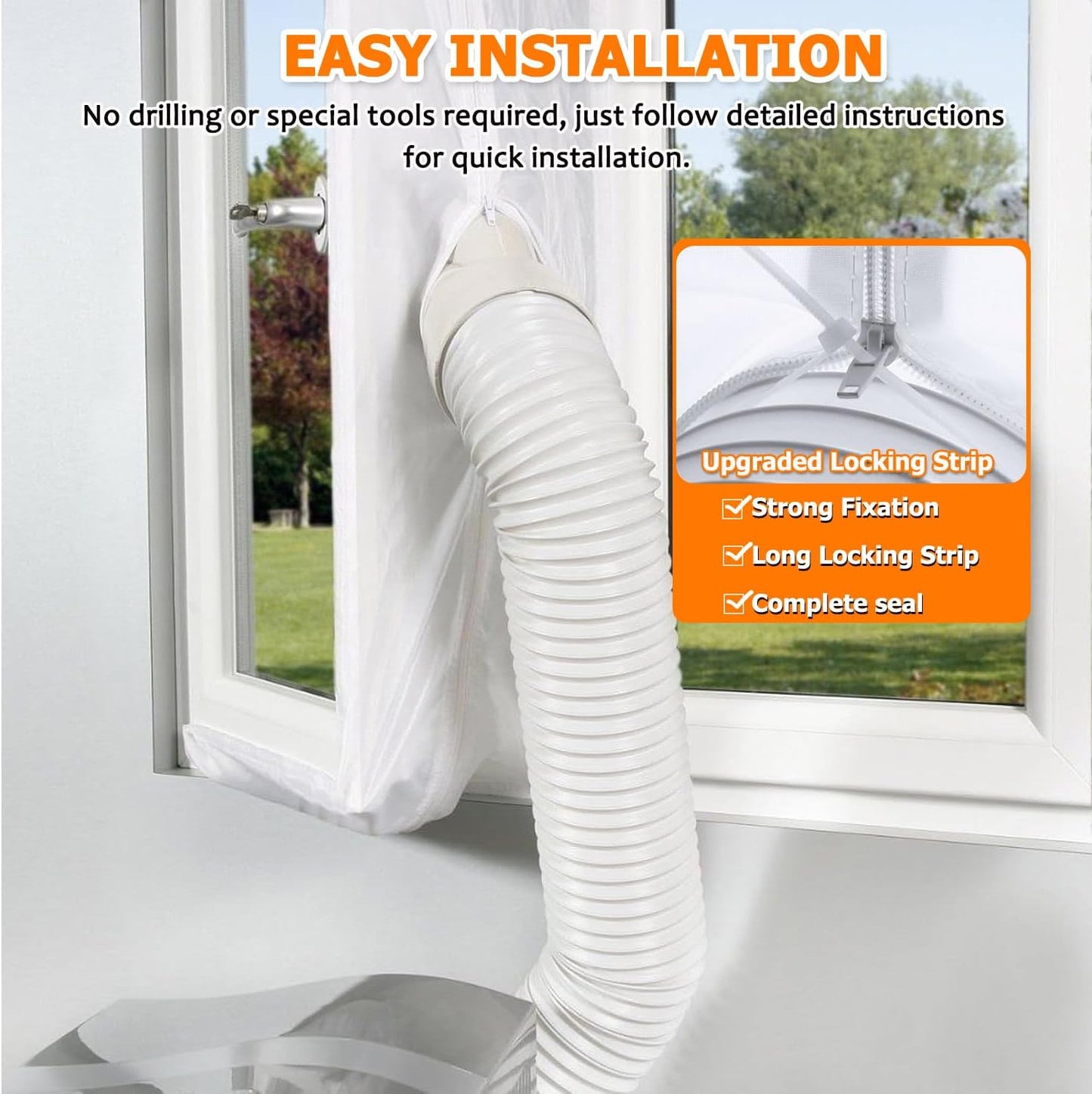 400CM(157") Portable Air Conditioner Window Seal Kit, Window Vent Seal Kit for Portable Air Conditioner Dryer, with Zip and Adhesive Fastener