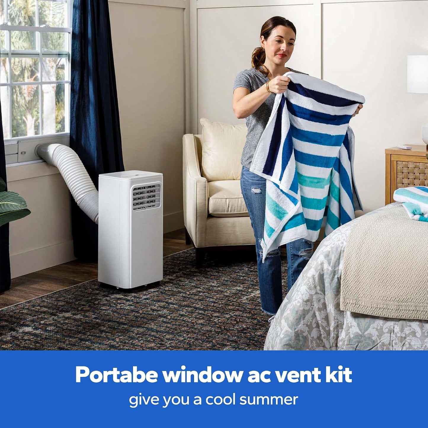 Portable AC Window Vent Kit: Universal Coupler Fits 5.1" & 5.9" Exhaust Hose, Air Conditioner Window Kit with Upgraded Seal Plates, Adjustable Vertical/Horizontal Window Kit, Up to 56 Inches