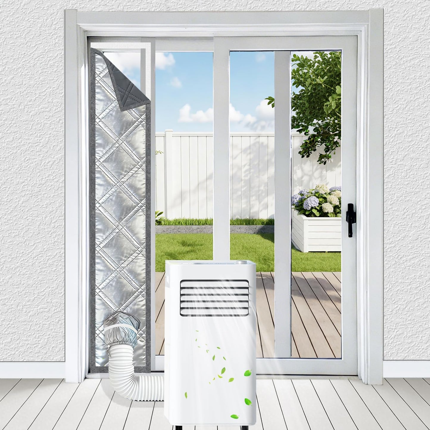 420D High-Density Portable AC Window Seal Kit Stepless Adjustable up to 40" 100% Blackout & Claw-Proof Pet Friendly Fabric, Silver Coated Heat Reflection Shield for Sliding Doors & Windows