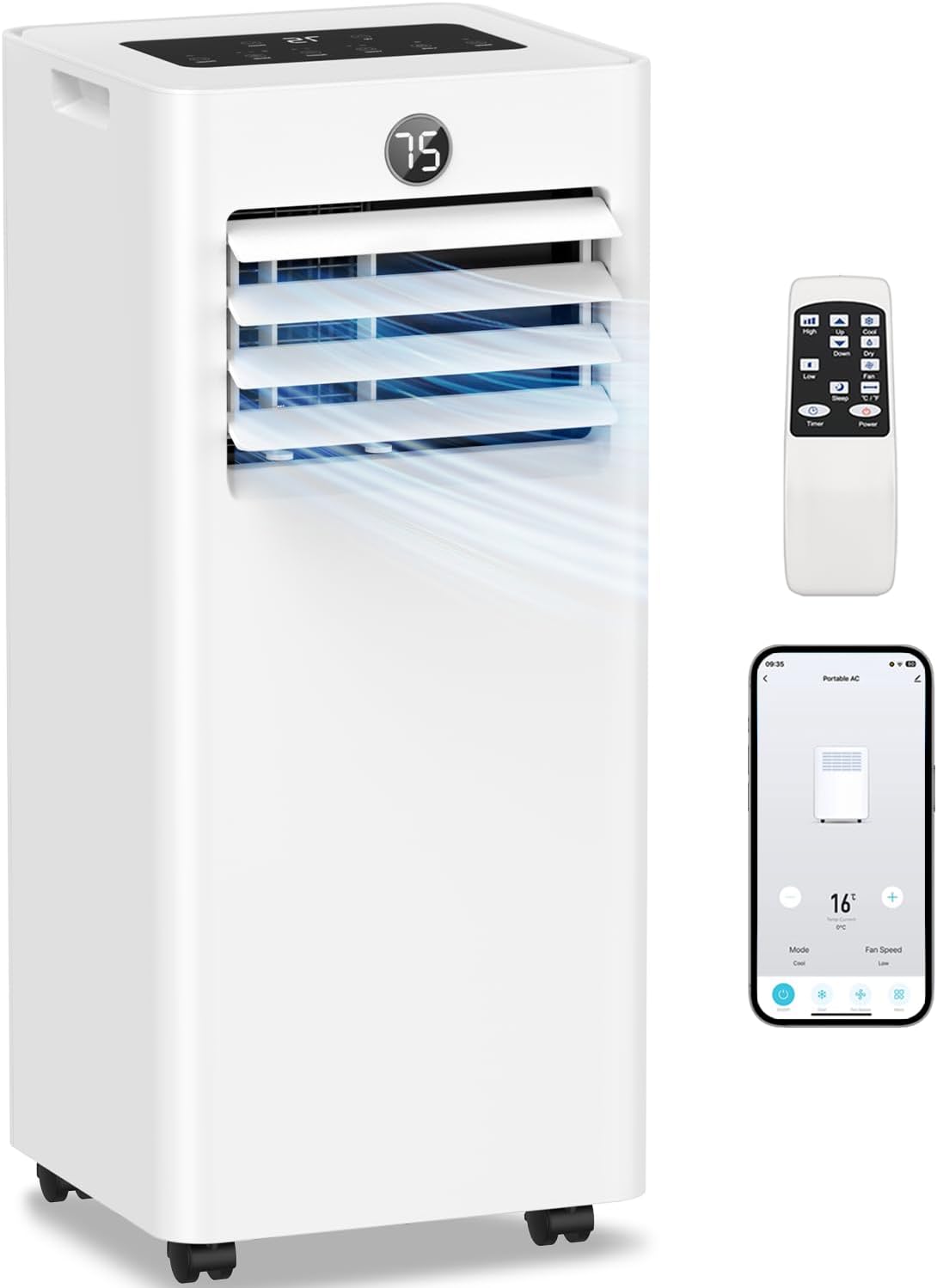 Portable Air Conditioners 16,000 Btu for Large Room up to 850 Sq. Ft., 5-in-1 Smart AC with WiFi App, Fast Cooling, Dehumidifier, Fan, Quiet 36dB Sleep Mode & Window Kit for Bedroom, Office