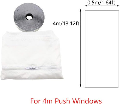 300cm Universal Window Seal for Mobile Air-Conditioning and Tumble Dryer, Air Exchange Guards with Zip and Adhesive Tape, No Need Drilling Holes/150(for 4m Push Windows)