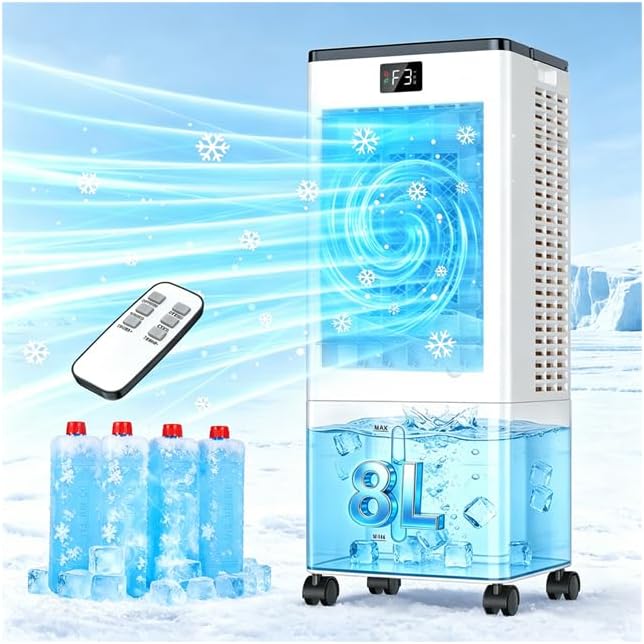 Portable Air Conditioners,3-in-1 Evaporative Cooling Fans that Blow Cold Air, 4 Modes 3 Speeds, 12H Timer & Remote, 120°Oscillation, Windowless Portable AC Swamp Cooler w/ 8L Tank for Home Bedroom