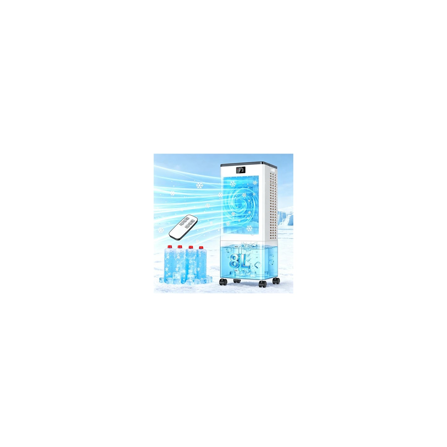 Portable Air Conditioners,3-in-1 Evaporative Cooling Fans that Blow Cold Air, 4 Modes 3 Speeds, 12H Timer & Remote, 120°Oscillation, Windowless Portable AC Swamp Cooler w/ 8L Tank for Home Bedroom