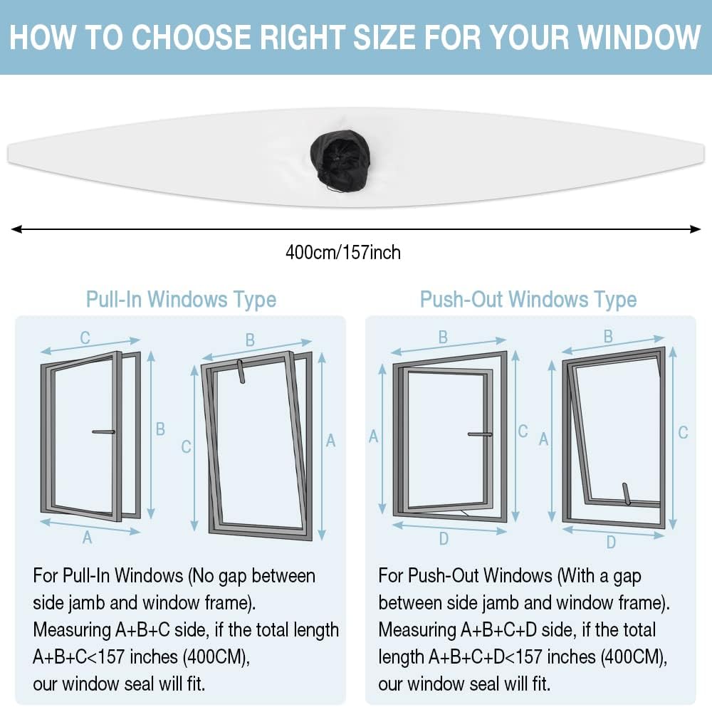 HOXHA Universal Window Seal for Portable Air Conditioner, 157 Inches Cloth Sealing AC Kit with Adjustable Coupler and Adhesive Fastener for Casement Windows, 400CM