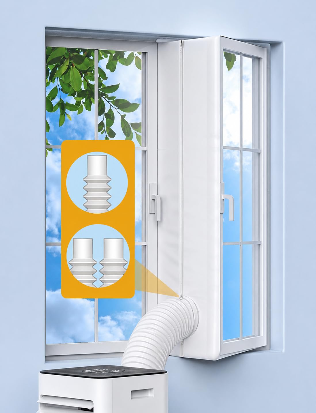 IKSTAR Portable AC Window Seal Kit 400CM/157 for Casement, Crank-Out & Skylight Windows, No-Drill Window Vent Kit with Adjustable Zipper, Fits Single & Dual Hose Portable Air Conditioners