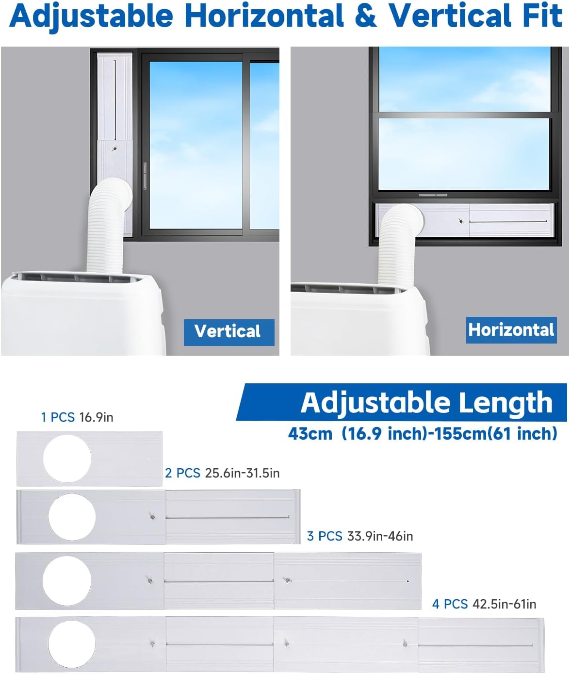 2026 Upgraded Portable Air Conditioner Window Kit with Exhaust Hose, Universal 4.0/5.1/5.9 Inch Seamless Window Vent Kit for AC & Dryer, 17" to 60" Adjustable Window Seal kit with Rain Guard & Mesh