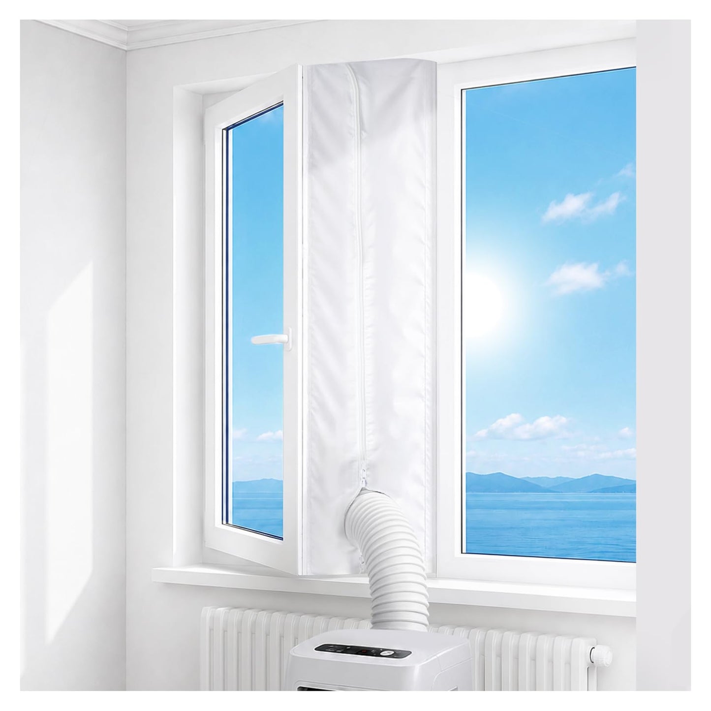 Gruntbear 600CM Universal Window Seal for Portable Air Conditioner, 236 Inch Portable AC Window Seal with Zip and Adhesive Fastener Works with Tumble Dryer, Easy to Install