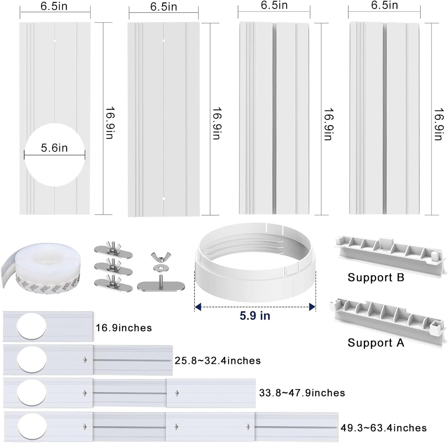 Portable Air Conditioner Window Vent Seal Kit Fit for 5.9" Exhaust Hose, Mobile AC Unit Window Vent Kit with 4 Vent Seal Plates for Vertical/Horizontal Sliding Window