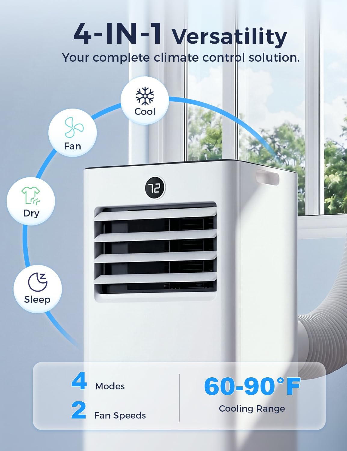 Quiet Portable Air Conditioner 8000 BTUs, Cools Rooms up to 350 Sq. Ft, Dehumidifier & Fan Mode, Sleep Mode, 24-Hour Timer, 26 ft Remote Control, 2026 Model, Window Kit 1-piece