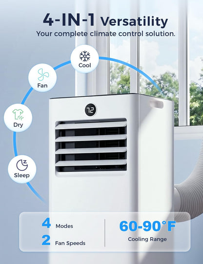 Quiet Portable Air Conditioner 8000 BTUs, Cools Rooms up to 350 Sq. Ft, Dehumidifier & Fan Mode, Sleep Mode, 24-Hour Timer, 26 ft Remote Control, 2026 Model, Window Kit 1-piece