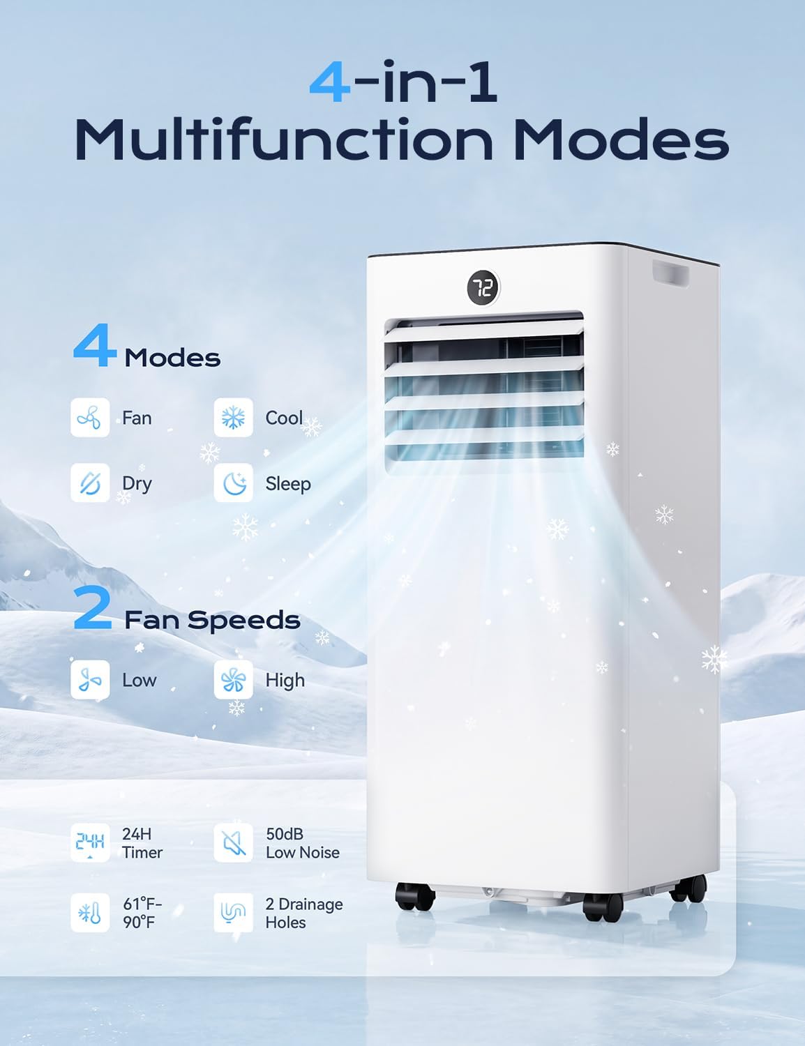 Portable Air Conditioners - 2026 Upgraded 10000 BTU Quiet Portable AC for Room up to 450 Sq. Ft, 4 in 1 AC Units with Cool, Fan, Dehumidifier, Sleep, 24H Timer/Remote/Window Kits