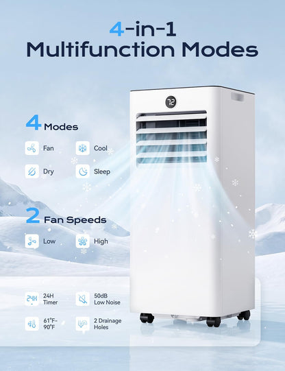Portable Air Conditioners - 2026 Upgraded 10000 BTU Quiet Portable AC for Room up to 450 Sq. Ft, 4 in 1 AC Units with Cool, Fan, Dehumidifier, Sleep, 24H Timer/Remote/Window Kits