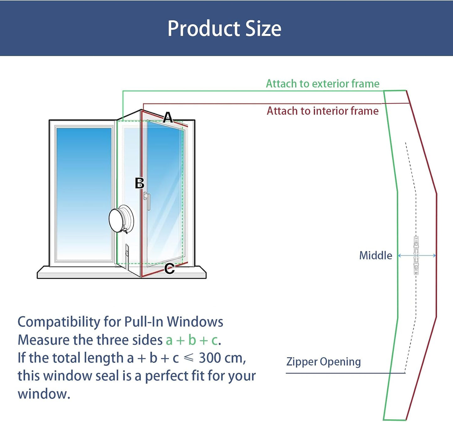 Portable Air Conditioner Window Seal Kit, 300CM (118") AC Casement, Hot Air Stop Air Exchange Guards with Zip and Adhesive Fastener Works with Mobile Air-Conditioning, Keep House Cool