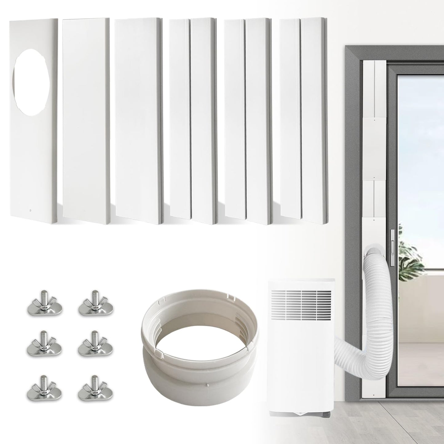 Portable AC Window Vent Kit - Complete Air Conditioner Window Kit, Adjustable PVC Window Seal Kit Panels Up to 60 Inches, for Universal Thread AC Exhaust Hose of 5.1" and 5.9" Diameter