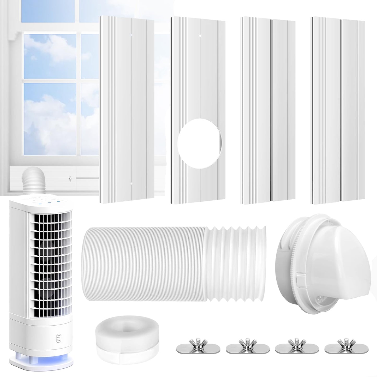 Upgrade Portable ac Window Vent Kit,ac Window Seal Kit,Portable Air Conditioner Window Kit Adjustable Length from 17" to 60" for Sliding Window,Portable ac Window Kit