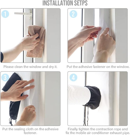 BEWAVE Portable AC Window Seal, 118"(300CM) Universal Window Seal for Portable Air Conditioner, Window Vent Kit with Shrink Rope and Adhesive Fastener for Casement Window