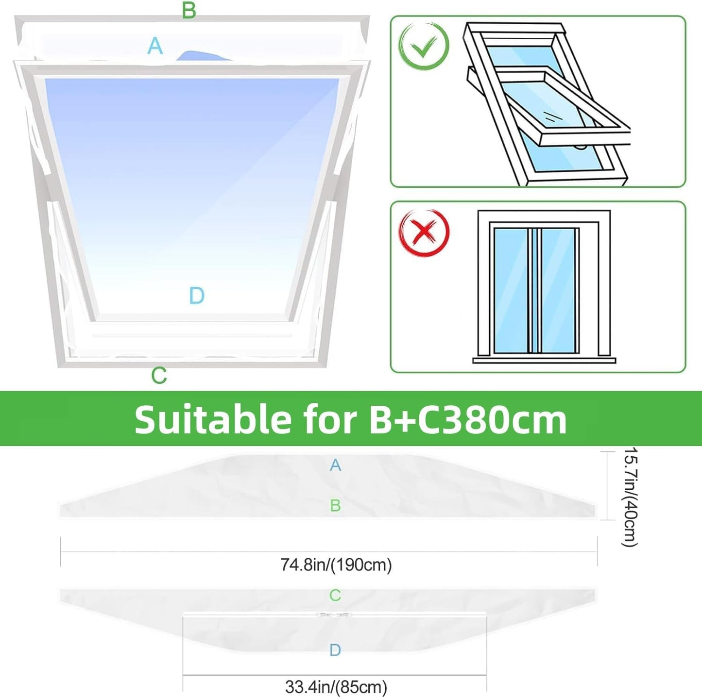 Portable Air Conditioner Window Seal Kit, Waterproof Window Seal with Zip Fits All Mobile Air Conditioners No Drilling Required, Easy to Install (190 * 2)