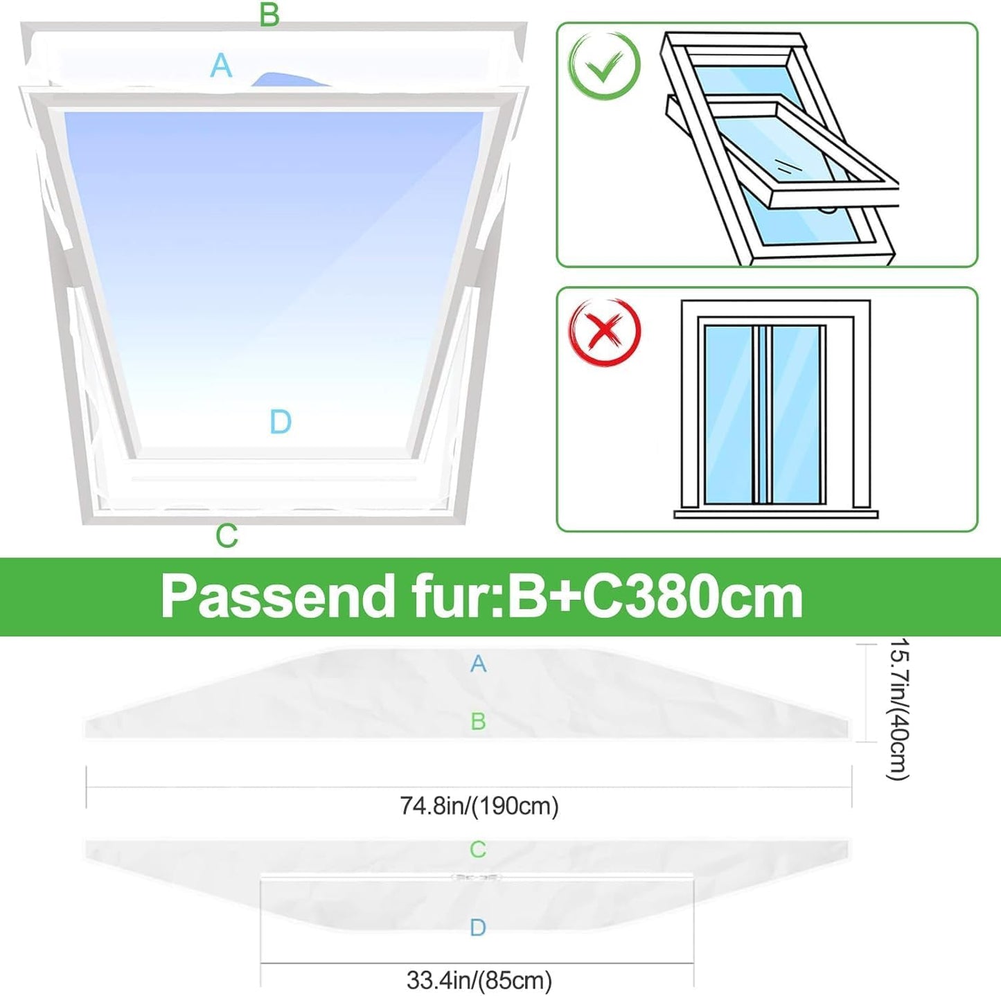 400cm/157Is. Universal Window Seal for Portable Air Conditioner and Tumble Dryer.Portable ac Window Vent kit Easy to Install - Air Exchange Guards with Zip and Adhesive Fastener