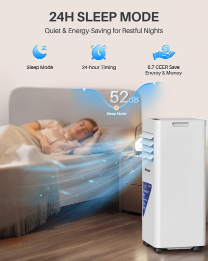 Lovewind 10000 BTU Portable Air Conditioner,4-in-1 Room AC Unit for Bedroom | Cools to 63°F/Covers 450 sq ft/Installs in 10 Mins/4-in-1: Cool Fan Dry 24H Sleep Mode/Rolling Wheel