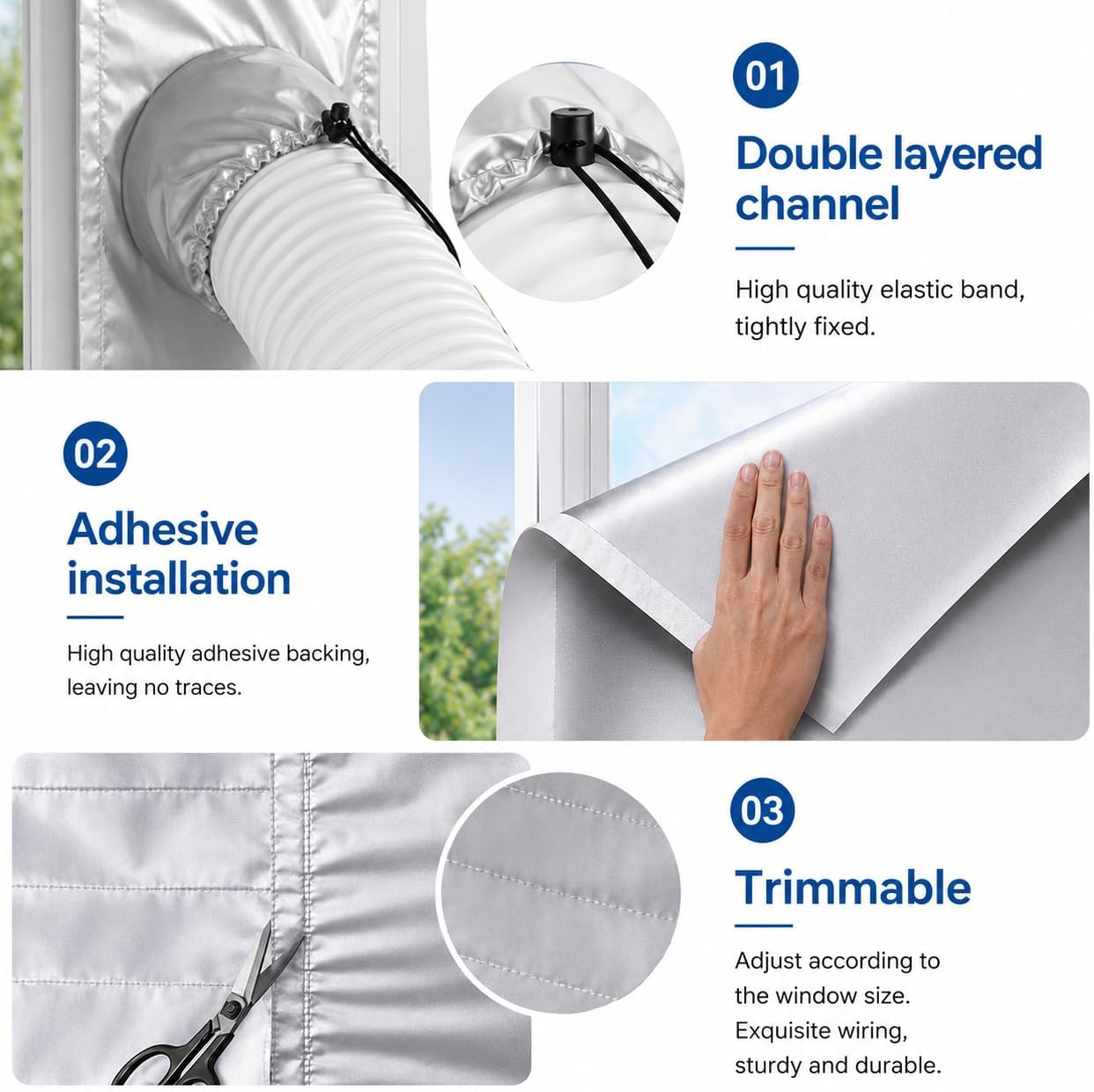 Window Seal Kit Silver for Portable Air Conditioner - 【30% Sunshade Heat Insulation Universal】- Window Vent Seal Kit For AC And Tumble Dryer - 100% Sealing Waterproof Adjustable L