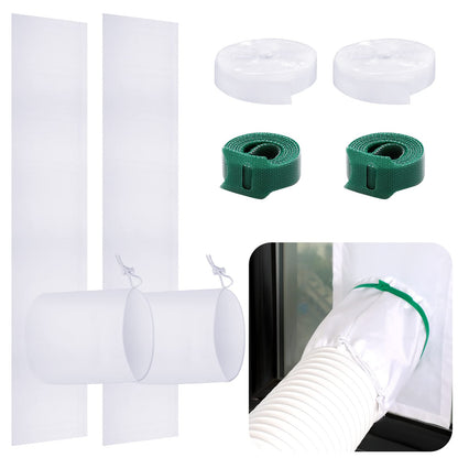 Dandat 2 Set Portable Ac Window Kit Window Seal for Portable Air Conditioner Adjustable Vent Kit with Drawstring and Adhesive Fastener for Dryer Hose Casement Door(75 to 91 Inches)