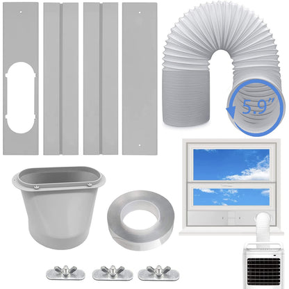 Portable Air Conditioner Vent Kit with 5.9" Exhaust Hose Universal Seal for AC Unit, Window Kit with Coupler for Sliding Horizontal or Vertical Windows