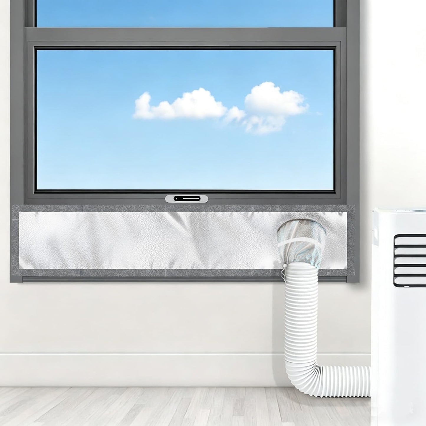 40" Heavy Duty Portable Air Conditioner Window Kit Reflective Aluminum Foil Thermal Shield, 100% Blackout & Waterproof Adjustable Height 3-Layer Insulated Portable AC Window Seal Kit