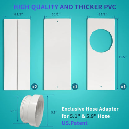 Portable AC Window Vent Kit - Complete Air Conditioner Window Kit, Adjustable PVC Window Seal Kit Panels Up to 60 Inches, for Universal Thread AC Exhaust Hose of 5.1" and 5.9" Diameter