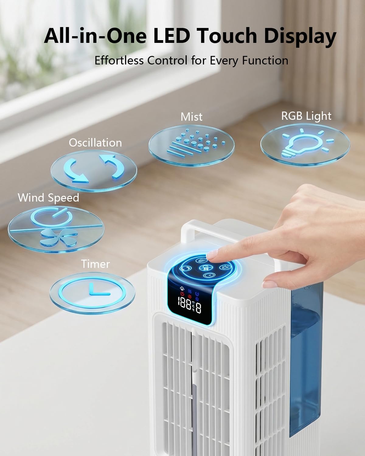 Portable Air Conditioners, 2000ML Personal Air Conditioner, Mini Air Conditioner, Evaporative Air Cooler Fan with 120° Oscillation, 7 RGB Light Modes, 4 Speeds & 1-8H Timer for Bedroom Office