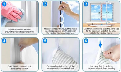 400CM (157'') Portable Air Conditioner Window Seal Kit for Mobile Air-Conditioning and Tumble Dryer, AC Window Kit for Hot Air Stop and for Casement, Crank-Out & Skylight Windows, No Drilling