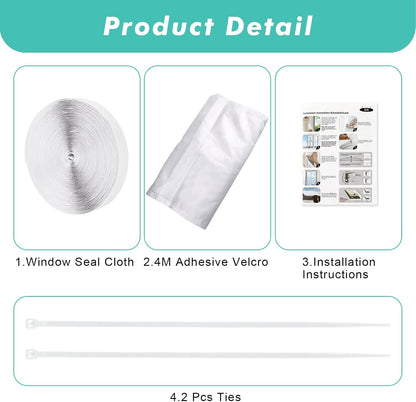 Fohil 500CM (196") Portable AC Window Seal Kit, Window Vent Seal Kit for Portable Air Conditioner Dryer, Waterproof Full Sealing A/C Vent Sealing Cloth for Push Out Windows