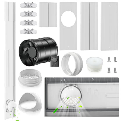 YJHome Portable AC Window Vent Kit with 5.9" Exhaust Hose & Universal Coupler, Air Conditioner Window Seal Kit with Plates, Upgraded Rain Cover, Portable Air Conditioner Window Kit for Sliding Window