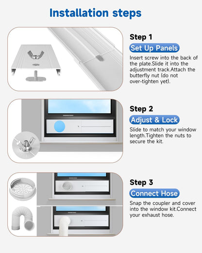 2026 Upgraded Portable Air Conditioner Window Kit with Exhaust Hose, Universal 4.0/5.1/5.9 Inch Seamless Window Vent Kit for AC & Dryer, 17" to 60" Adjustable Window Seal kit with Rain Guard & Mesh