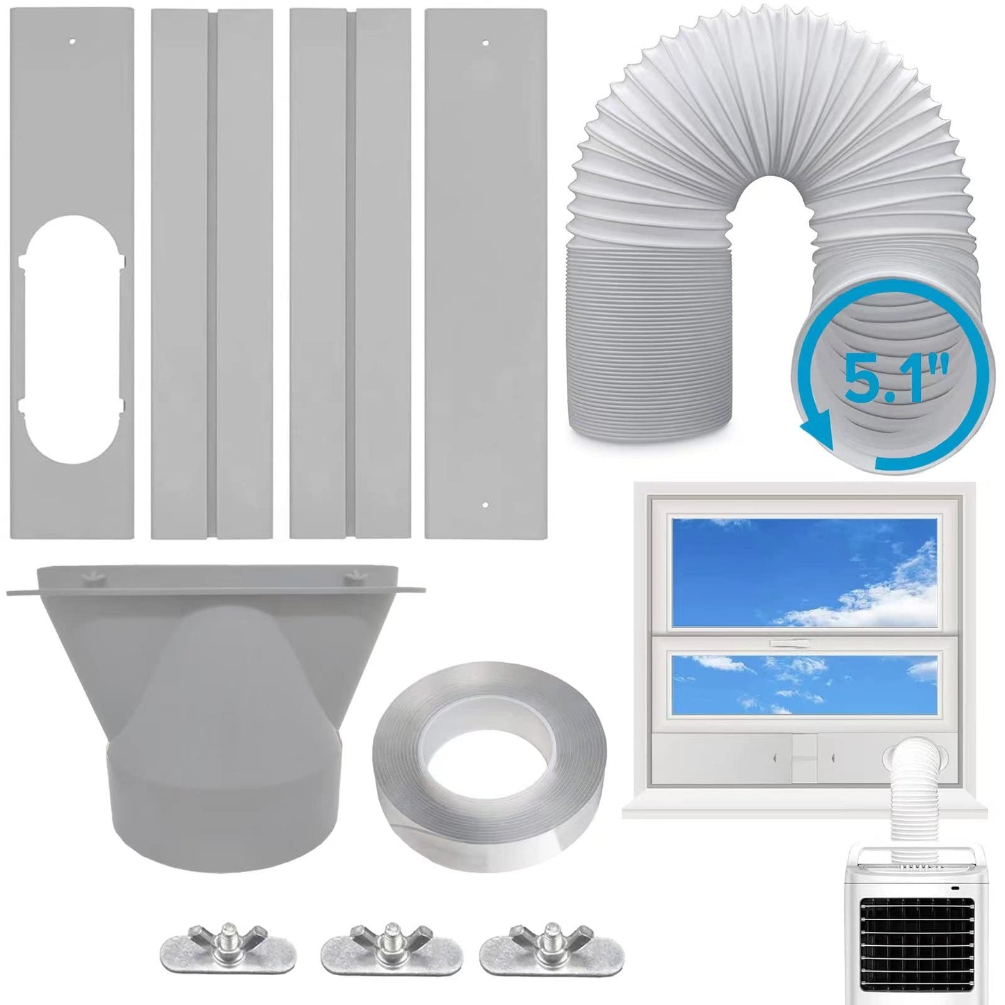 Portable Air Conditioner Vent Kit with 5.9" Exhaust Hose Universal Seal for AC Unit, Window Kit with Coupler for Sliding Horizontal or Vertical Windows
