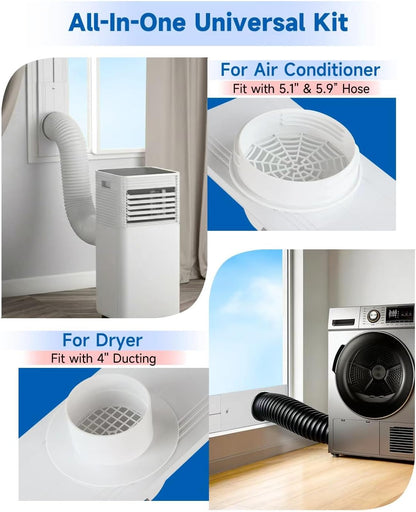 2026 Upgraded Portable Air Conditioner Window Kit with Exhaust Hose, Universal 4.0/5.1/5.9 Inch Seamless Window Vent Kit for AC & Dryer, 17" to 60" Adjustable Window Seal kit with Rain Guard & Mesh