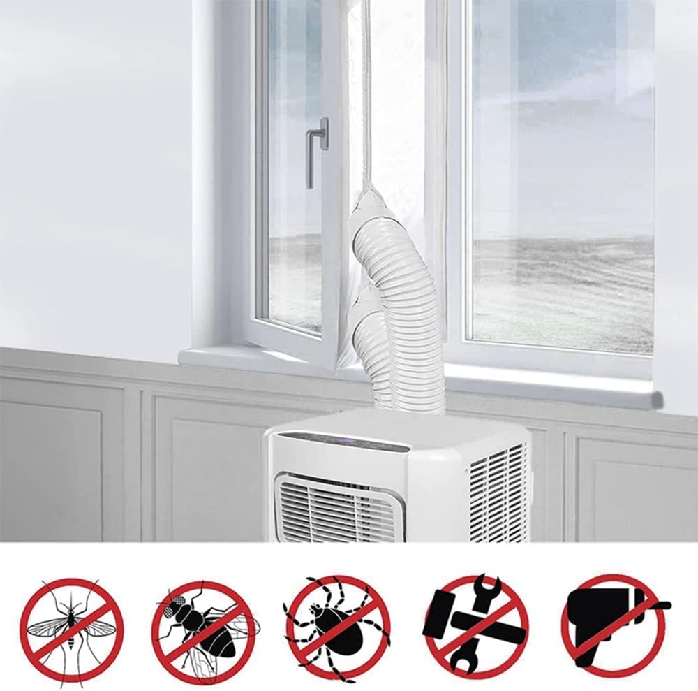 300cm Universal Window Seal for Mobile Air-Conditioning and Tumble Dryer, Air Exchange Guards with Zip and Adhesive Tape, No Need Drilling Holes/150(for 4m Push Windows)