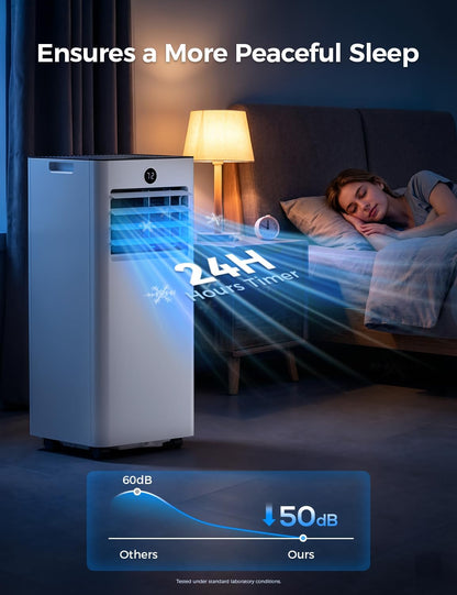 Quiet Portable Air Conditioner 8000 BTUs, Cools Rooms up to 350 Sq. Ft, Dehumidifier & Fan Mode, Sleep Mode, 24-Hour Timer, 26 ft Remote Control, 2026 Model, Window Kit 1-piece