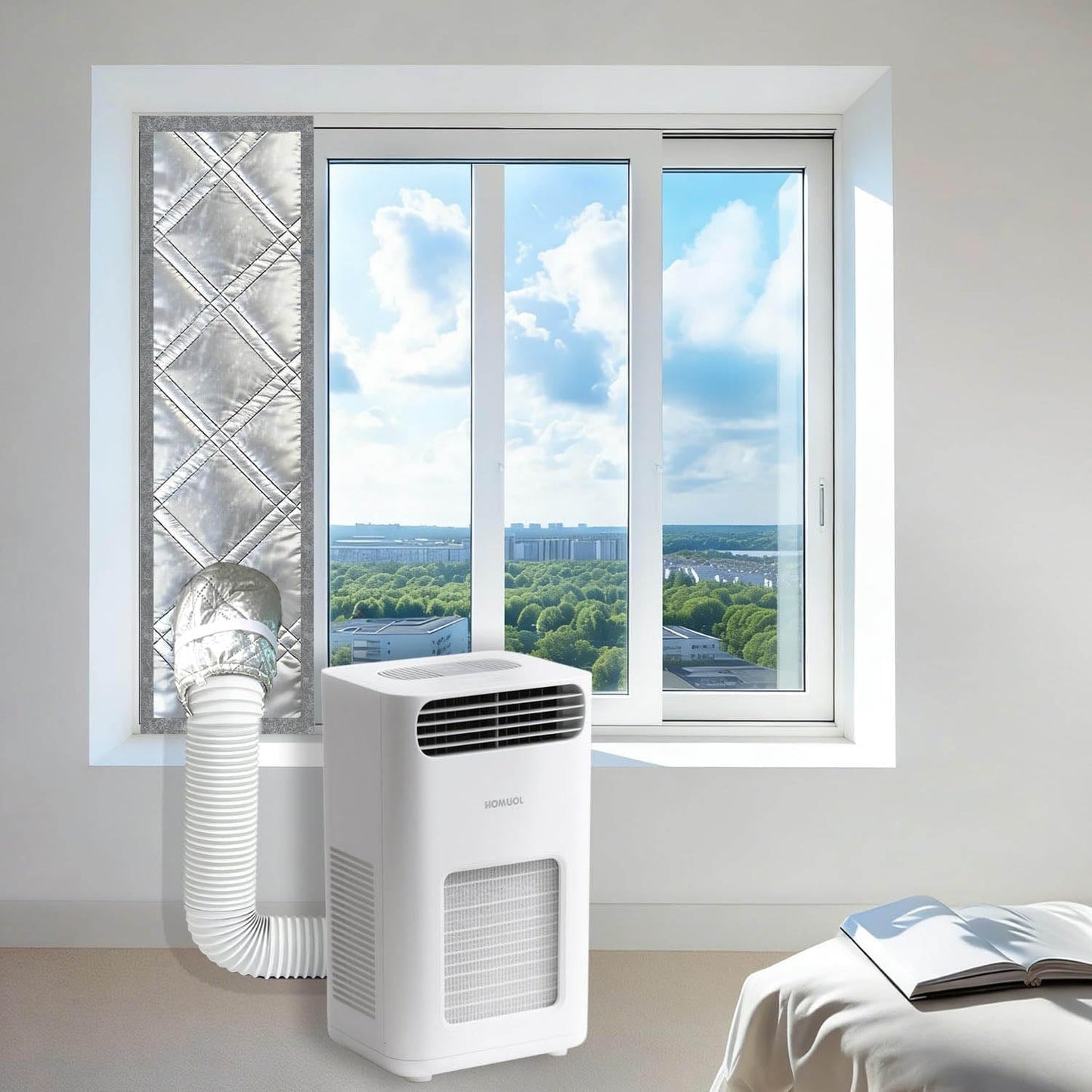 40" Heavy Duty Portable Air Conditioner Window Kit Reflective Aluminum Foil Thermal Shield, 100% Blackout & Waterproof Adjustable Height 3-Layer Insulated Portable AC Window Seal Kit
