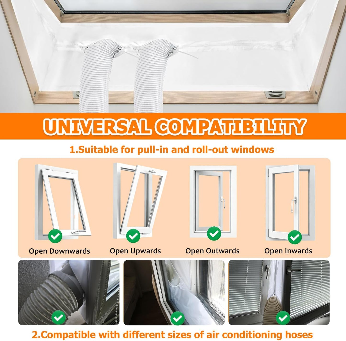 400CM(157") Portable Air Conditioner Window Seal Kit, Window Vent Seal Kit for Portable Air Conditioner Dryer, with Zip and Adhesive Fastener