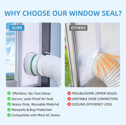 Universal Window Seal Kit for Portable Air Conditioner & Dryer, 100% Sealing Fabric Window Seal, Single & Dual Hose Adjustable Weather Strip, 500cm/197 Inch for Mobile A/C Unit