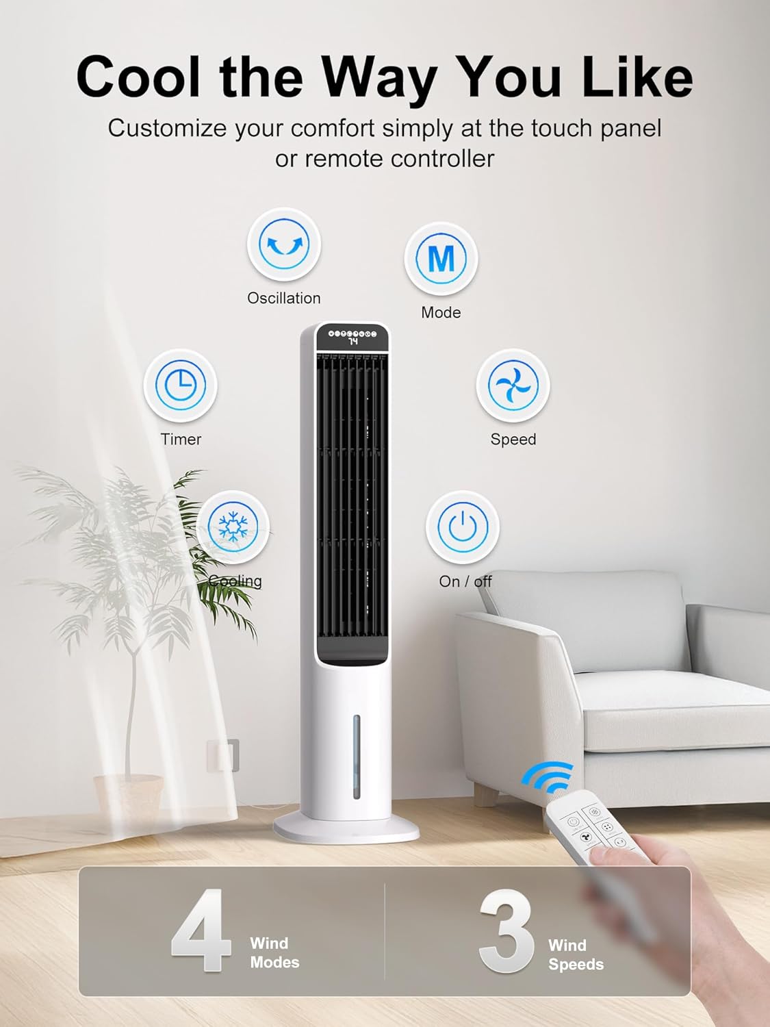 MEPTY 3-IN-1 Evaporative Air Cooler, Cooling Fans that Blow Cold Air with 120° Oscillation, 12H Timer, 3 Speeds, Portable Swamp Cooler for Indoor Use, Windowless Portable Air Conditioners