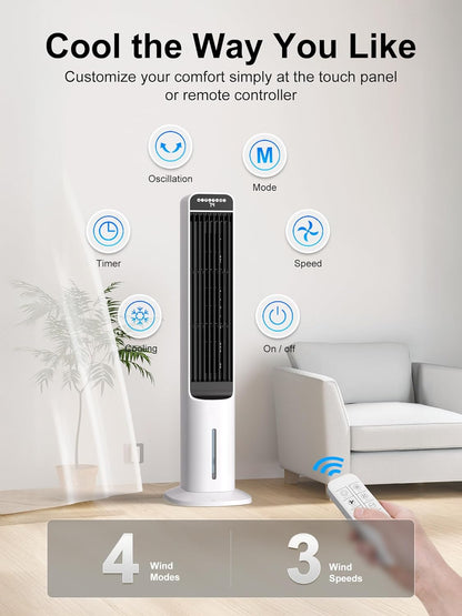 MEPTY 3-IN-1 Evaporative Air Cooler, Cooling Fans that Blow Cold Air with 120° Oscillation, 12H Timer, 3 Speeds, Portable Swamp Cooler for Indoor Use, Windowless Portable Air Conditioners