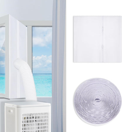 Zihvfzu 400CM(157'') Universal AC Window Seal Kit - Waterproof Vent Cover with Zipper for Casement/Skylight Windows, Fits 5.1''/5.9'' Hose, Single/Dual Hose AC & Dryers, No Drilling Needed