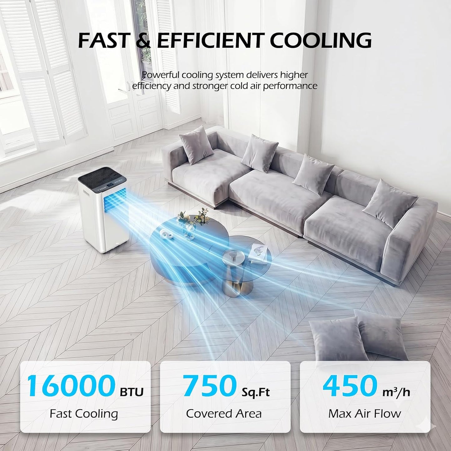 16000 BTU Portable Air Conditioners with WiFi APP, 5-in-1 Portable AC Unit for Large Room up to 750 Sq.Ft with Fast Cooling, Dehumidifier, Fan, Quiet 40dB Sleep Mode, 24H Timer for Home, Office