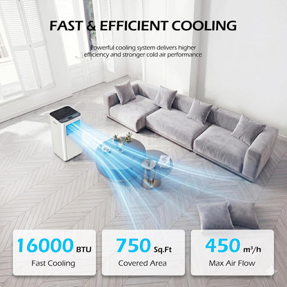 16000 BTU Portable Air Conditioners with WiFi APP, 5-in-1 Portable AC Unit for Large Room up to 750 Sq.Ft with Fast Cooling, Dehumidifier, Fan, Quiet 40dB Sleep Mode, 24H Timer for Home, Office