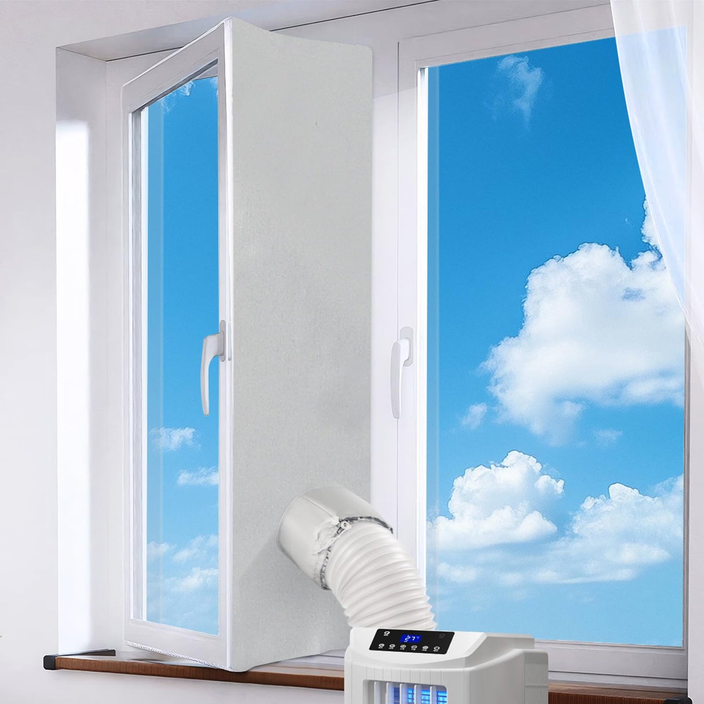 Fohil 500CM (196") Portable AC Window Seal Kit, Window Vent Seal Kit for Portable Air Conditioner Dryer, Waterproof Full Sealing A/C Vent Sealing Cloth for Push Out Windows