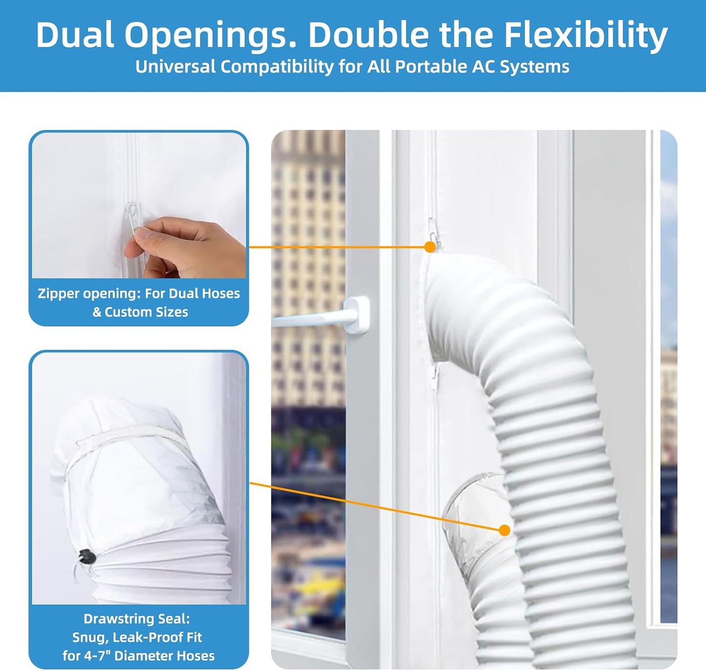 Universal Window Seal Kit for Portable Air Conditioner & Dryer, 100% Sealing Fabric Window Seal, Single & Dual Hose Adjustable Weather Strip, 500cm/197 Inch for Mobile A/C Unit