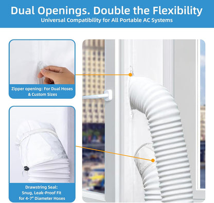 Universal Window Seal Kit for Portable Air Conditioner & Dryer, 100% Sealing Fabric Window Seal, Single & Dual Hose Adjustable Weather Strip, 500cm/197 Inch for Mobile A/C Unit
